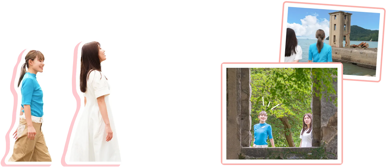 片島魚雷発射試験場跡の穏やかな自然と海を眺める様子